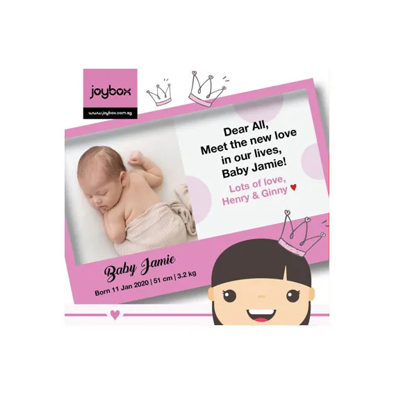 Singapore full month gift box. Gorgeous princess virtual baby photo message card
